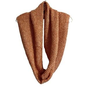 ANTHRO WOODEN SHIPS OS Infinity Scarf Wool Mohair Blend Orange White Check Knit…